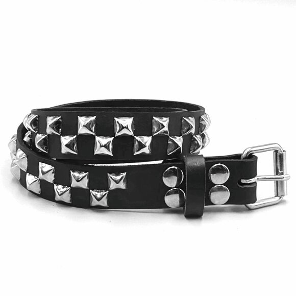 2-Row Offset Pyramid Stud Leather Punk Belt by Nemesis Leather - New Deadstock - Picture 1 of 4